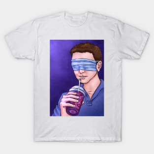 Man blindfolded drinking coronavirus smoothie T-Shirt